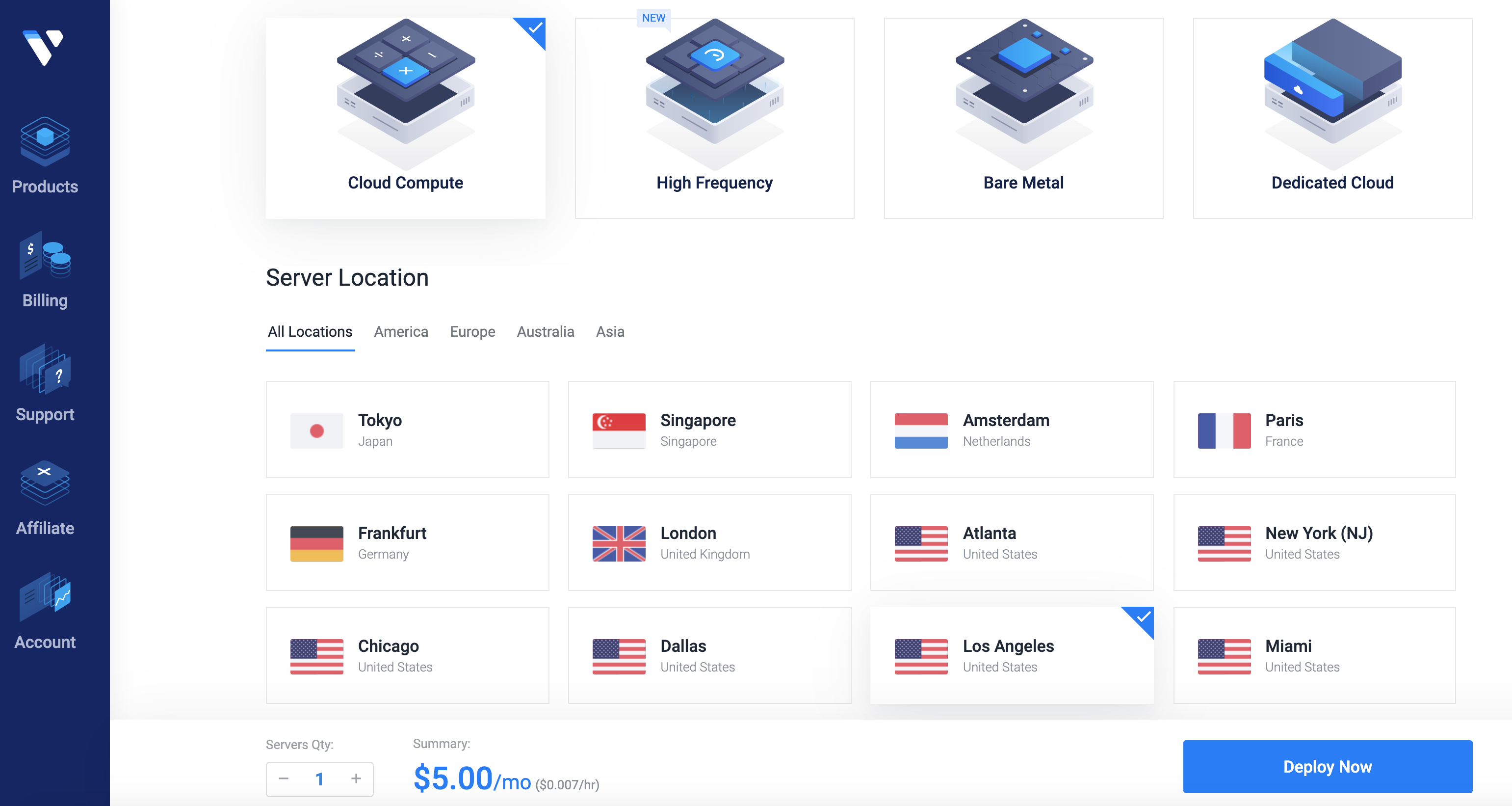 选择服务器地点